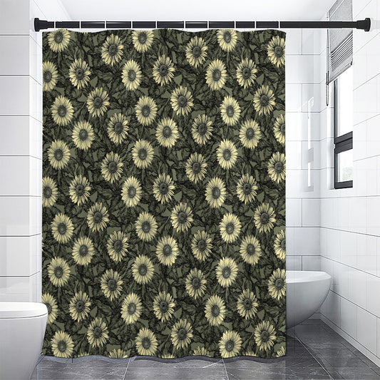 Dark Sunflower Pattern Print Shower Curtain