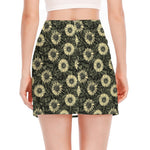 Dark Sunflower Pattern Print Side Slit Mini Skirt