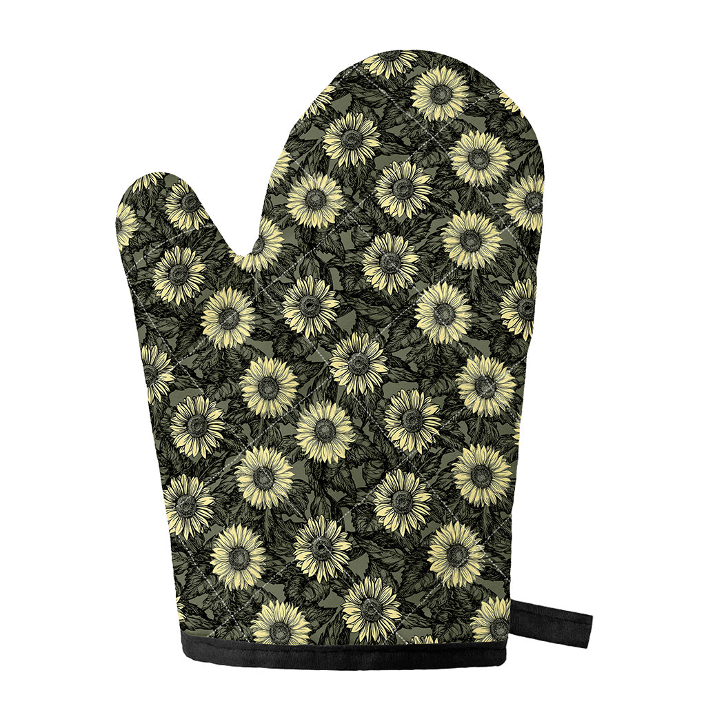 Dark Sunflower Pattern Print Single Oven Mitt