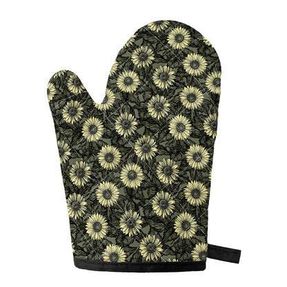 Dark Sunflower Pattern Print Single Oven Mitt