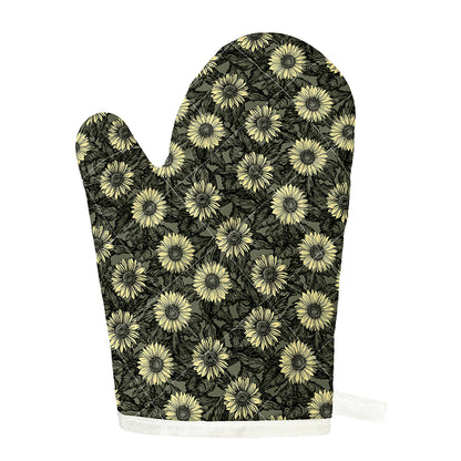 Dark Sunflower Pattern Print Single Oven Mitt