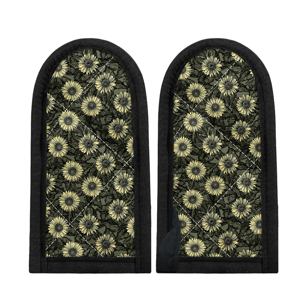 Dark Sunflower Pattern Print Skillet Handle Cover