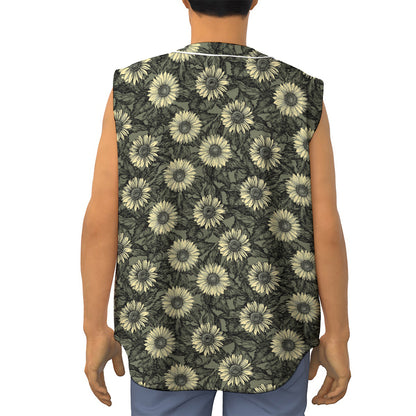 Dark Sunflower Pattern Print Sleeveless Baseball Jersey