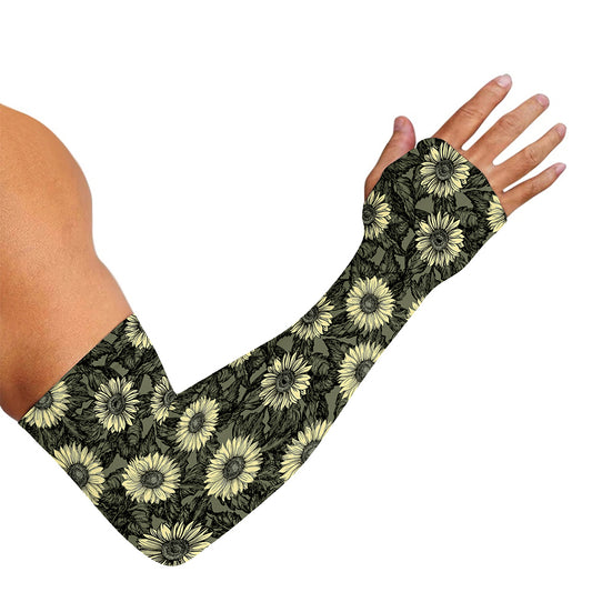 Dark Sunflower Pattern Print Sun Protection Arm Sleeves