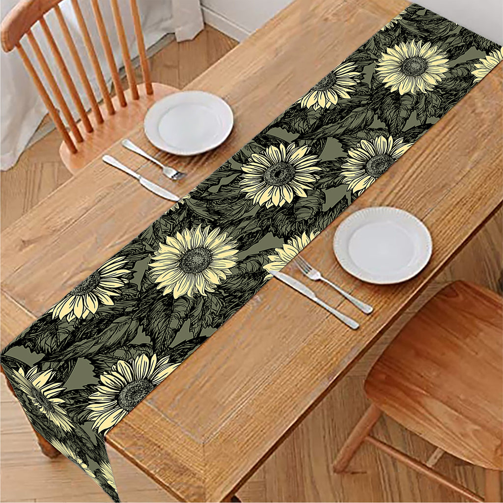 Dark Sunflower Pattern Print Table Runner