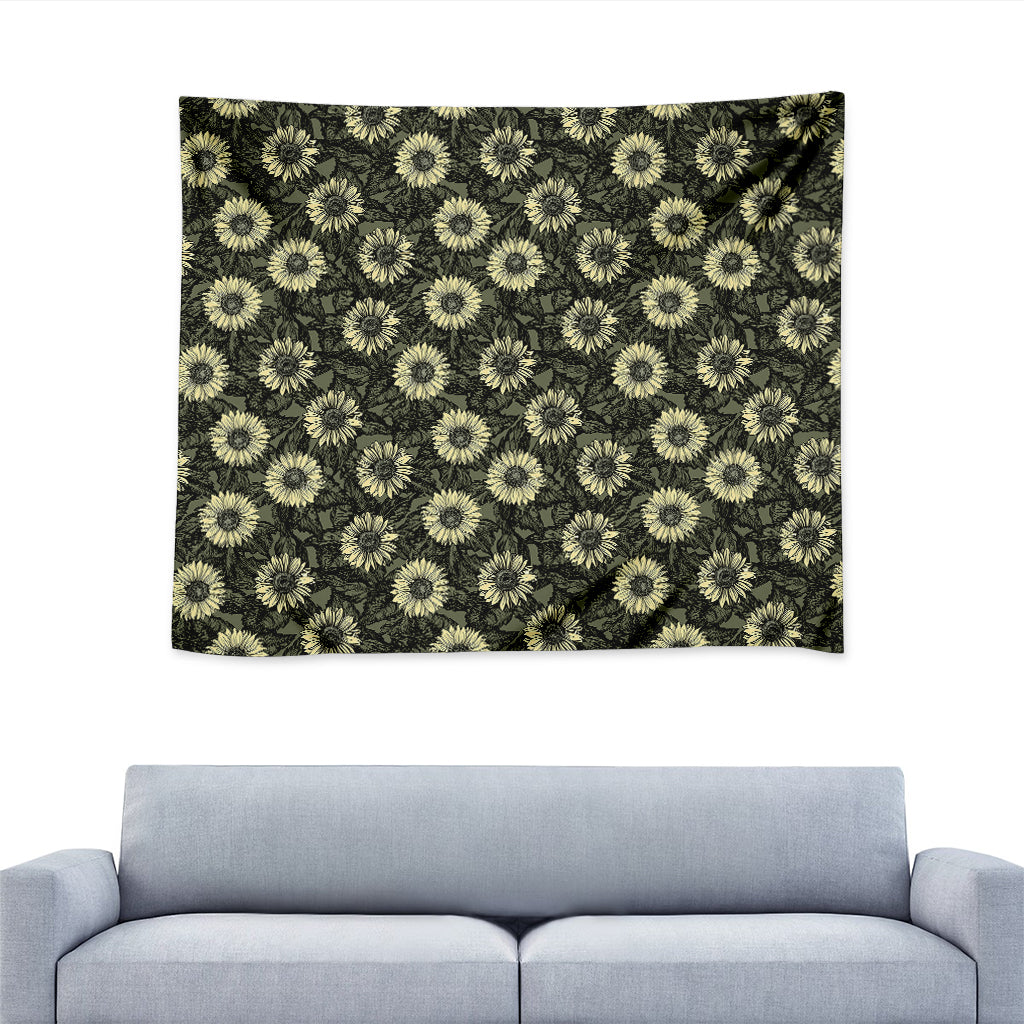 Dark Sunflower Pattern Print Tapestry