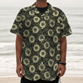Dark Sunflower Pattern Print Textured Short Sleeve Shirt