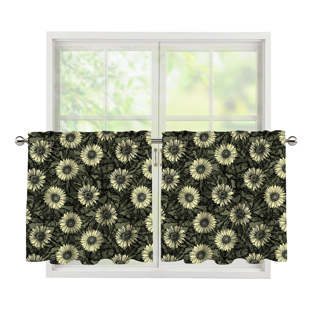 Dark Sunflower Pattern Print Tier Curtains