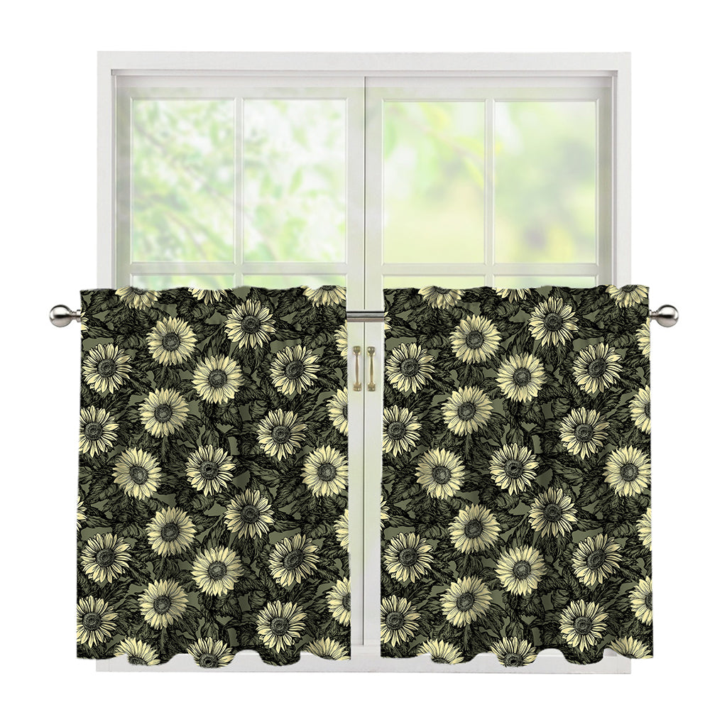 Dark Sunflower Pattern Print Tier Curtains