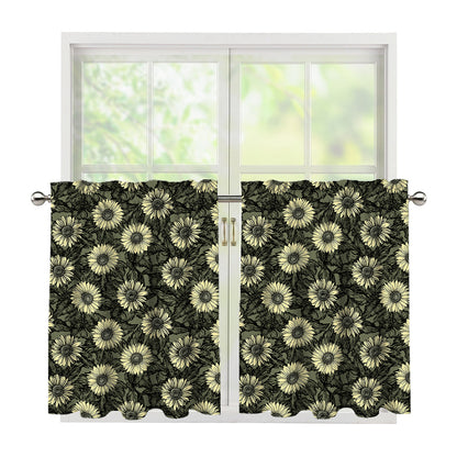 Dark Sunflower Pattern Print Tier Curtains