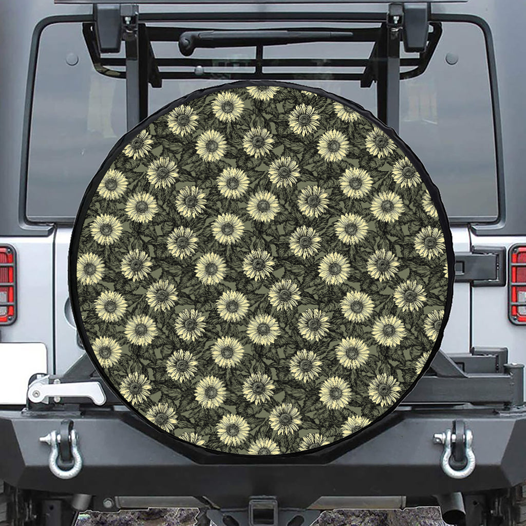 Dark Sunflower Pattern Print Tire Cover