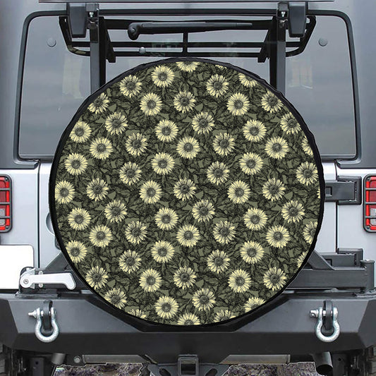 Dark Sunflower Pattern Print Tire Cover