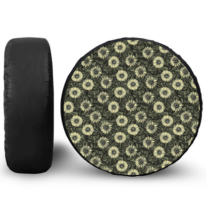 Dark Sunflower Pattern Print Tire Cover