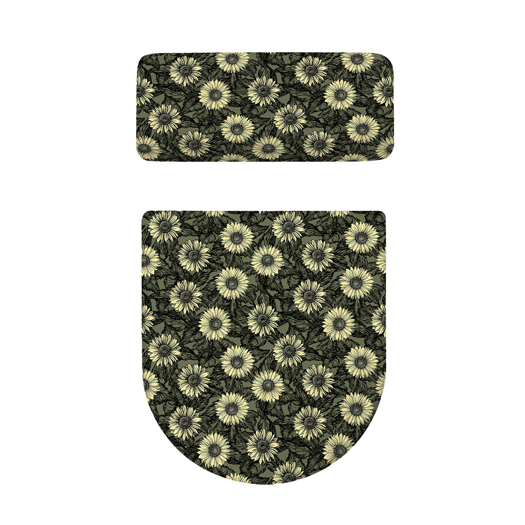 Dark Sunflower Pattern Print Toilet Lid And Tank Cover Set