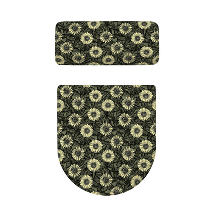 Dark Sunflower Pattern Print Toilet Lid And Tank Cover Set