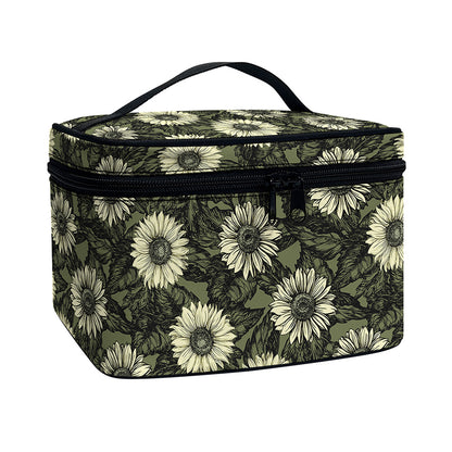 Dark Sunflower Pattern Print Travel Makeup Bag