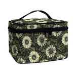 Dark Sunflower Pattern Print Travel Makeup Bag