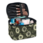 Dark Sunflower Pattern Print Travel Makeup Bag
