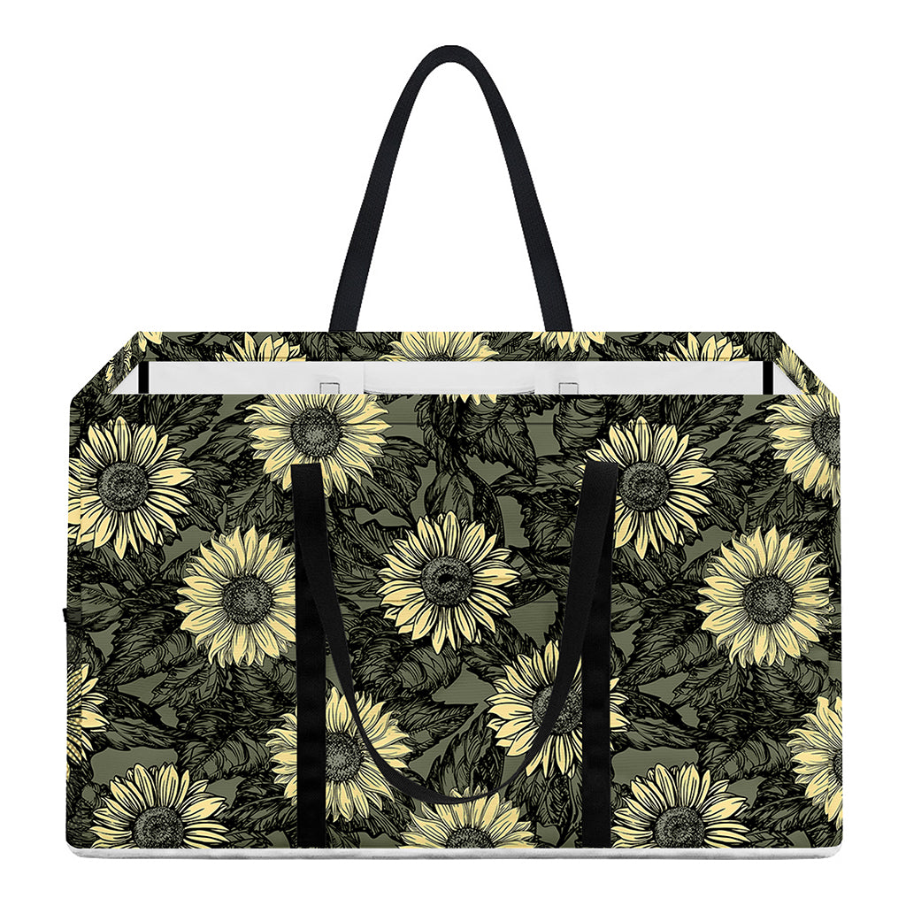 Dark Sunflower Pattern Print Utility Tote Bag