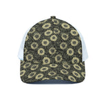 Dark Sunflower Pattern Print White Mesh Trucker Cap