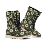 Dark Sunflower Pattern Print Winter Boots