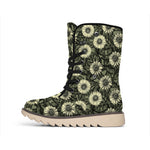 Dark Sunflower Pattern Print Winter Boots