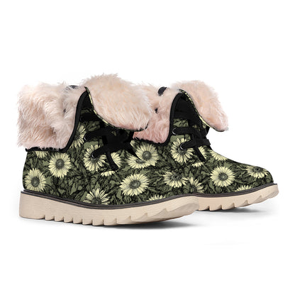 Dark Sunflower Pattern Print Winter Boots