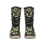 Dark Sunflower Pattern Print Winter Boots