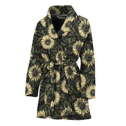 Dark Sunflower Pattern Print Women's Bathrobe