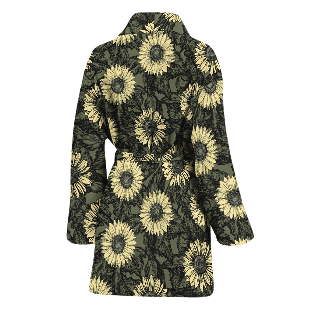 Dark Sunflower Pattern Print Women's Bathrobe