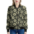Dark Sunflower Pattern Print Women's Bomber Jacket