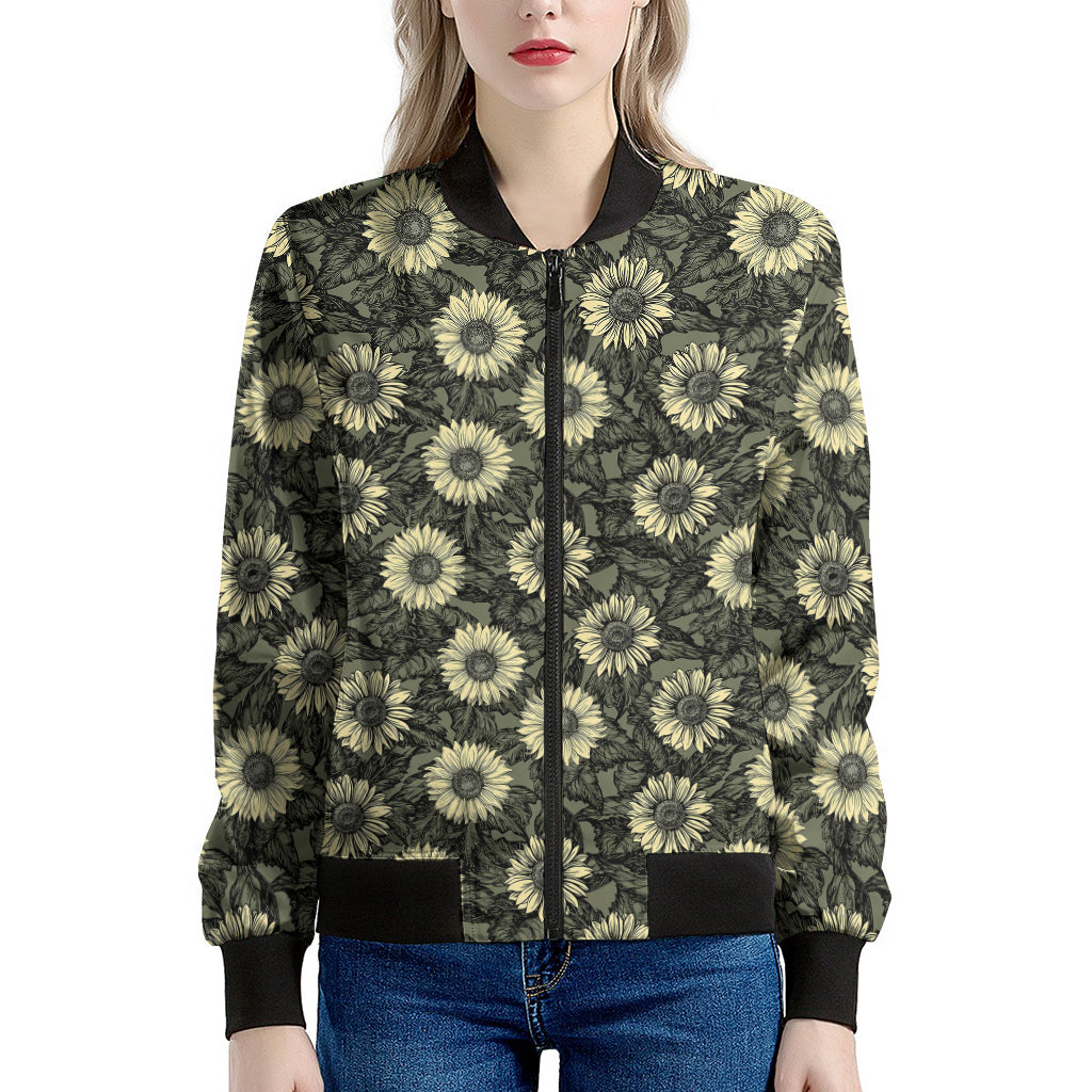 Dark Sunflower Pattern Print Women's Bomber Jacket