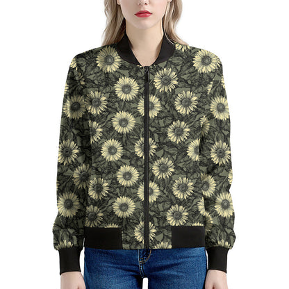 Dark Sunflower Pattern Print Women's Bomber Jacket