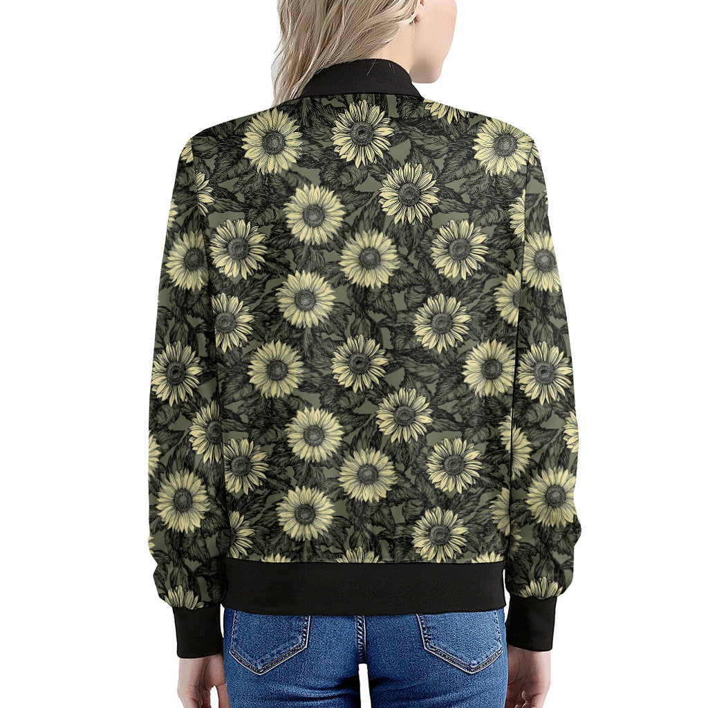 Dark Sunflower Pattern Print Women's Bomber Jacket