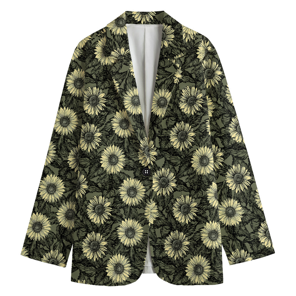 Dark Sunflower Pattern Print Women's Cotton Blazer