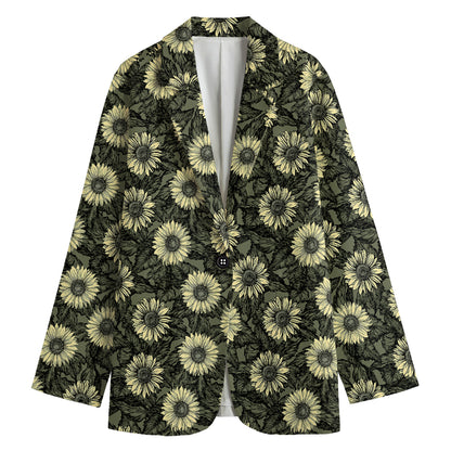 Dark Sunflower Pattern Print Women's Cotton Blazer