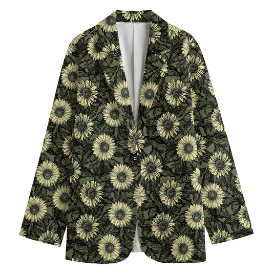 Dark Sunflower Pattern Print Women's Cotton Blazer