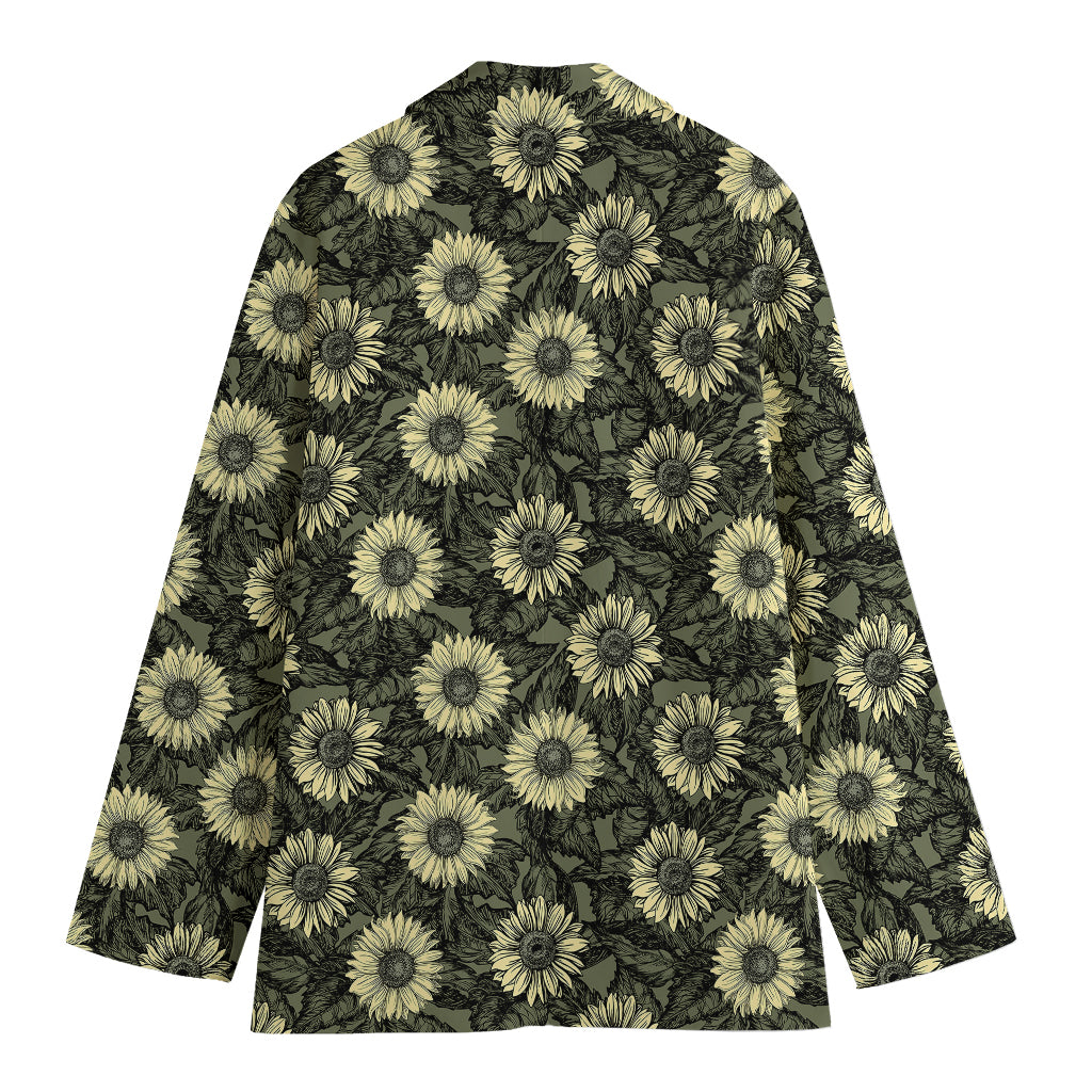 Dark Sunflower Pattern Print Women's Cotton Blazer