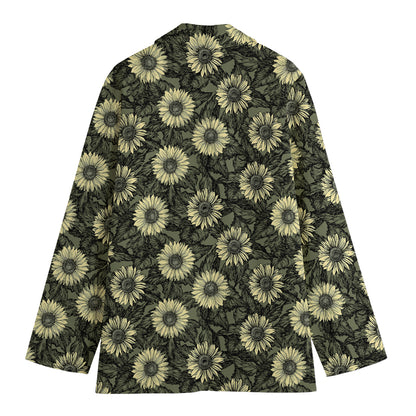 Dark Sunflower Pattern Print Women's Cotton Blazer
