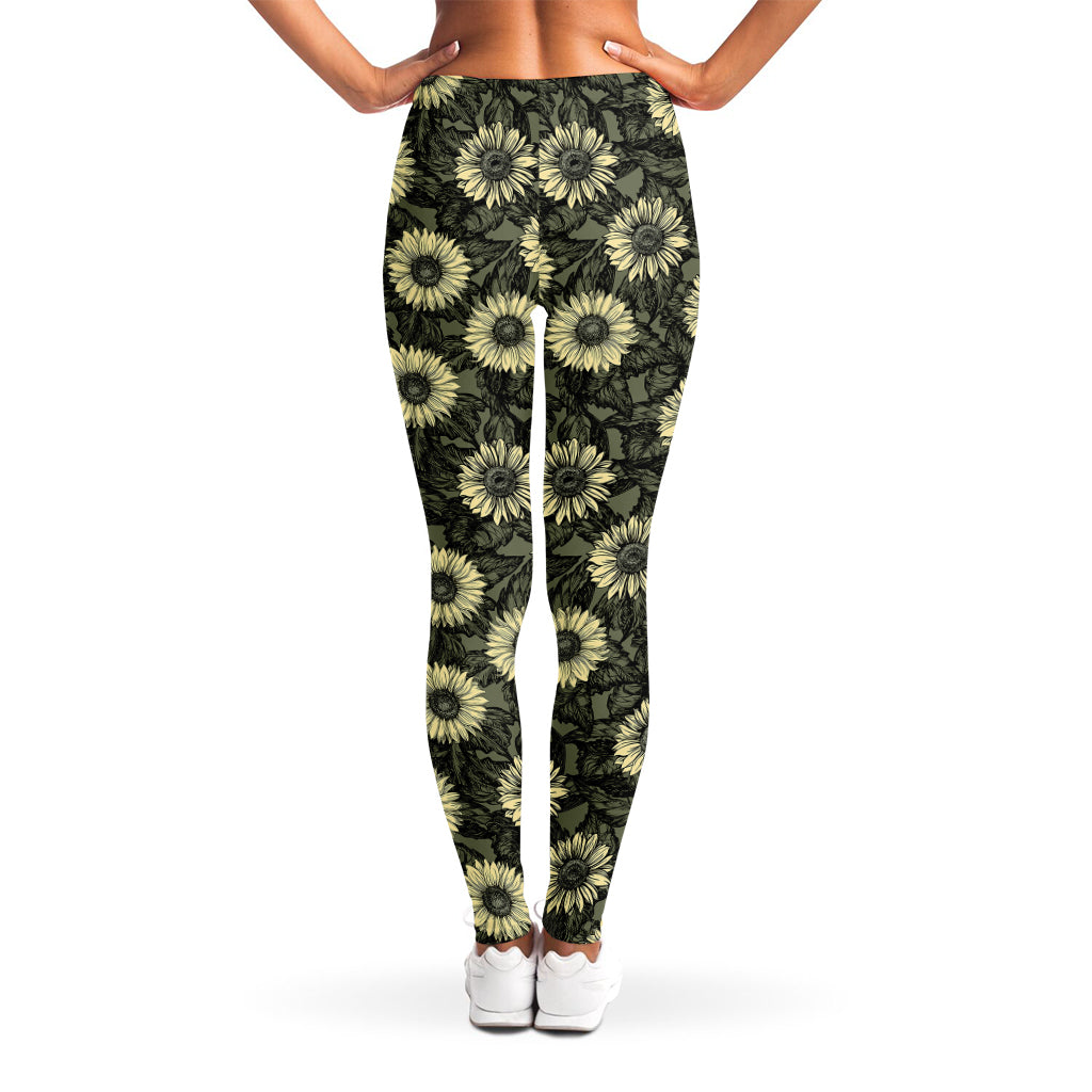 Dark Sunflower Pattern Print Women's Leggings