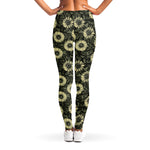 Dark Sunflower Pattern Print Women's Leggings