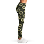 Dark Sunflower Pattern Print Women's Leggings