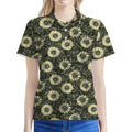 Dark Sunflower Pattern Print Women's Polo Shirt