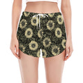 Dark Sunflower Pattern Print Women's Split Running Shorts