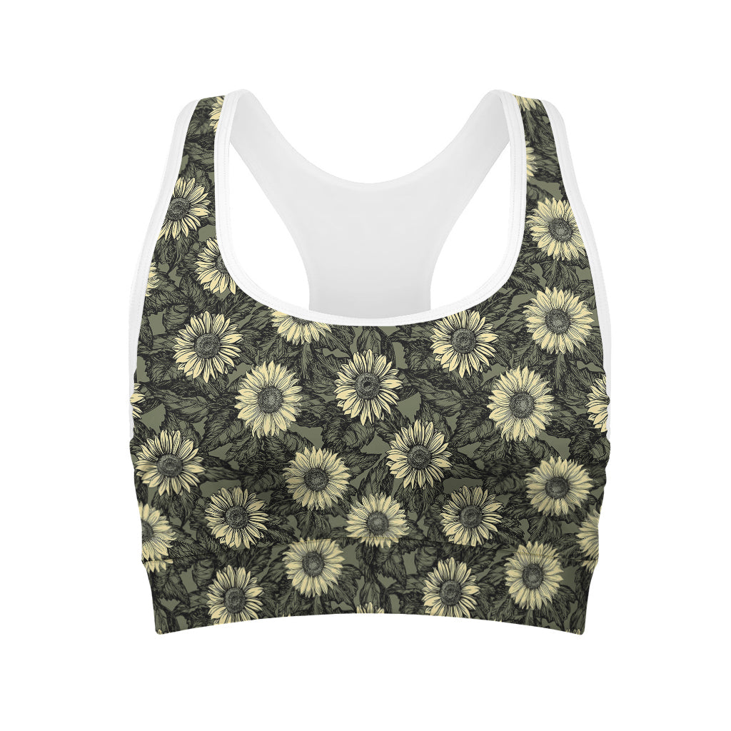Dark Sunflower Pattern Print Women's Sports Bra