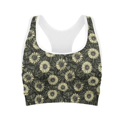 Dark Sunflower Pattern Print Women's Sports Bra