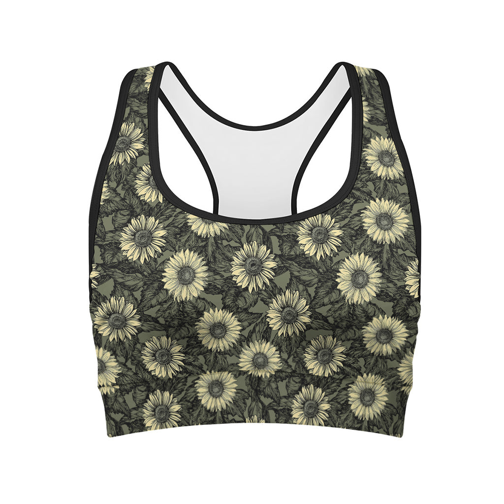 Dark Sunflower Pattern Print Women's Sports Bra
