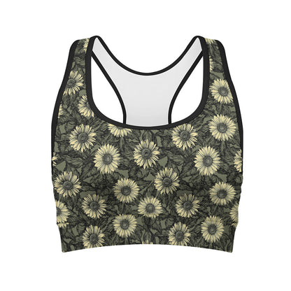 Dark Sunflower Pattern Print Women's Sports Bra