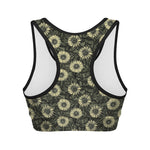 Dark Sunflower Pattern Print Women's Sports Bra