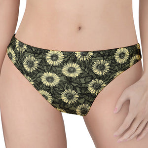 Dark Sunflower Pattern Print Women's Thong